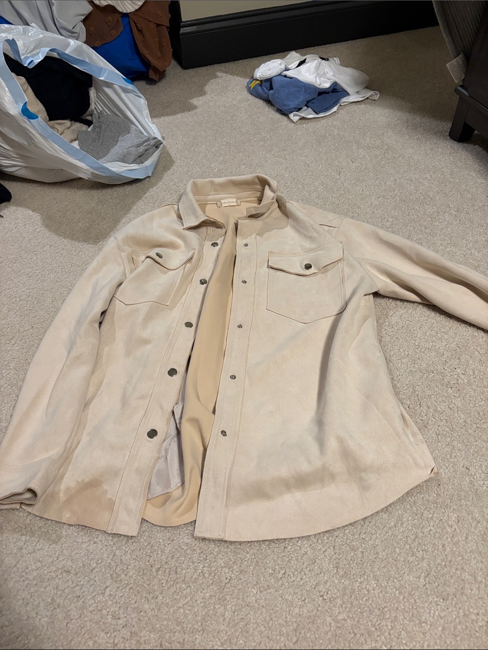 Women’s Neutral Cream Button-Front Jean Shacket